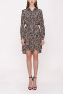 Black Beige Belted shirt dress 94006