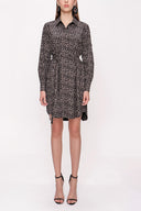 Black Gray Belted shirt dress 94006
