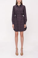 Black Purple Belted shirt dress 94006