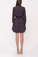 Black Purple Belted shirt dress 94006