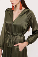 Khaki Zipped hooded maxi  dress 94064