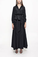 Black Pleated long shirt dress 94067