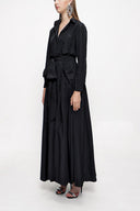 Black Pleated long shirt dress 94067