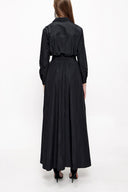 Black Pleated long shirt dress 94067
