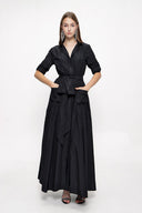 Black Pleated long shirt dress 94067
