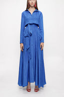 Blue Pleated long shirt dress 94067