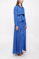 Blue Pleated long shirt dress 94067