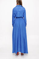 Blue Pleated long shirt dress 94067