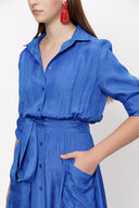 Blue Pleated long shirt dress 94067