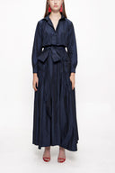 Navy Blue Pleated long shirt dress 94067