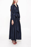 Navy Blue Pleated long shirt dress 94067