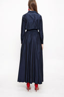 Navy Blue Pleated long shirt dress 94067