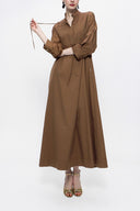 Cinnamon Lace-up wide cut poplin dress 94072