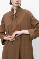 Cinnamon Lace-up wide cut poplin dress 94072