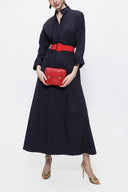 Navy Blue Lace-up wide cut poplin dress 94072