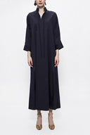 Navy Blue Lace-up wide cut poplin dress 94072