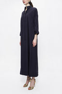 Navy Blue Lace-up wide cut poplin dress 94072