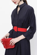 Navy Blue Lace-up wide cut poplin dress 94072