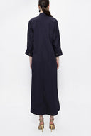 Navy Blue Lace-up wide cut poplin dress 94072