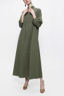 Khaki Lace-up wide cut poplin dress 94072