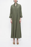 Khaki Lace-up wide cut poplin dress 94072