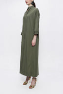 Khaki Lace-up wide cut poplin dress 94072