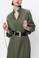 Khaki Lace-up wide cut poplin dress 94072