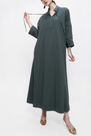 Anthracite Lace-up wide cut poplin dress 94072