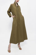 Olive Lace-up wide cut poplin dress 94072