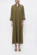 Olive Lace-up wide cut poplin dress 94072