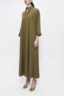Olive Lace-up wide cut poplin dress 94072