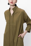 Olive Lace-up wide cut poplin dress 94072