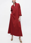 Burgundy Lace-up wide cut poplin dress 94072