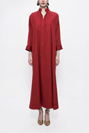 Burgundy Lace-up wide cut poplin dress 94072