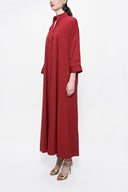 Burgundy Lace-up wide cut poplin dress 94072