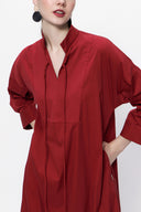 Burgundy Lace-up wide cut poplin dress 94072