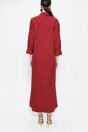 Burgundy Lace-up wide cut poplin dress 94072