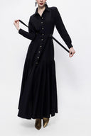 Black Pleated long shirt dress 94073