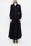 Black Pleated long shirt dress 94073