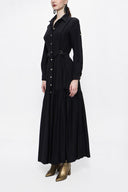 Black Pleated long shirt dress 94073