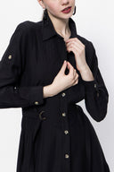 Black Pleated long shirt dress 94073