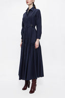 Navy Blue Pleated long shirt dress 94073