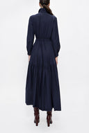 Navy Blue Pleated long shirt dress 94073
