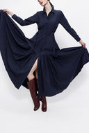 Navy Blue Pleated long shirt dress 94073