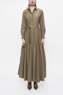 Khaki Pleated long shirt dress 94073