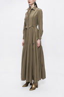 Khaki Pleated long shirt dress 94073