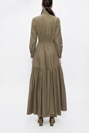Khaki Pleated long shirt dress 94073