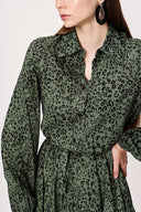 Khaki Shirt dress with godet skirt 94075