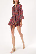 Mixed Colors Shirt dress with godet skirt 94075