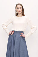 Beige Elastic cuff blouse 19907
